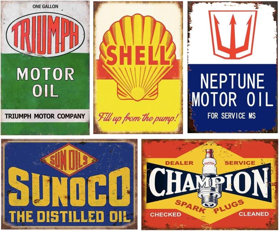 Reproduced Vintage Tin Sign Pack, Gas Oil Retro Advert Antique Metal Signs for Garage Man Cave Bar Kitchen, Nostalgic Car Decor, 8x12 Inch (35 Pieces A)