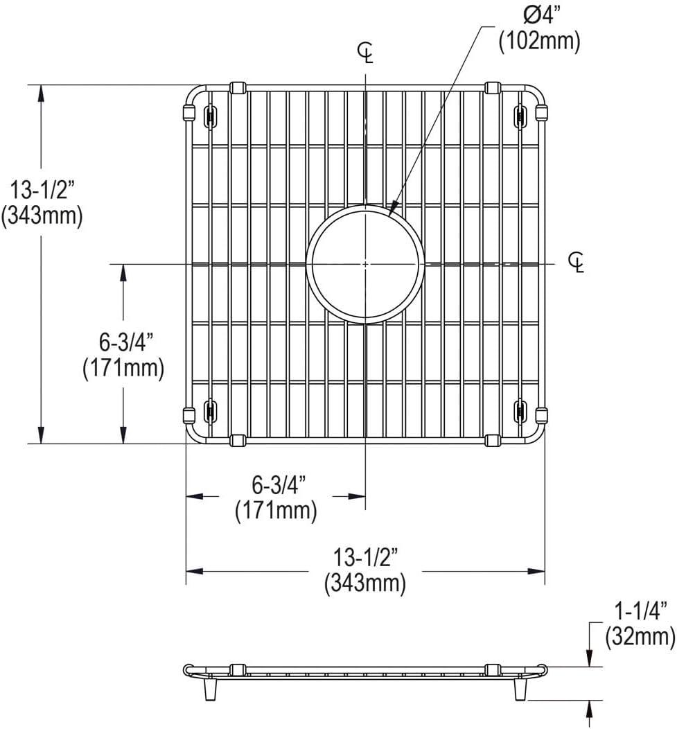 Stainless Steel Square Sink Bottom Grid with Center Drain Hole