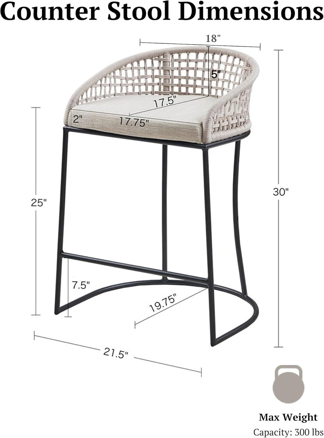 25" Rosita Woven Counter Height Barstool Natural - Madison Park: Chic Coastal, Metal Base
