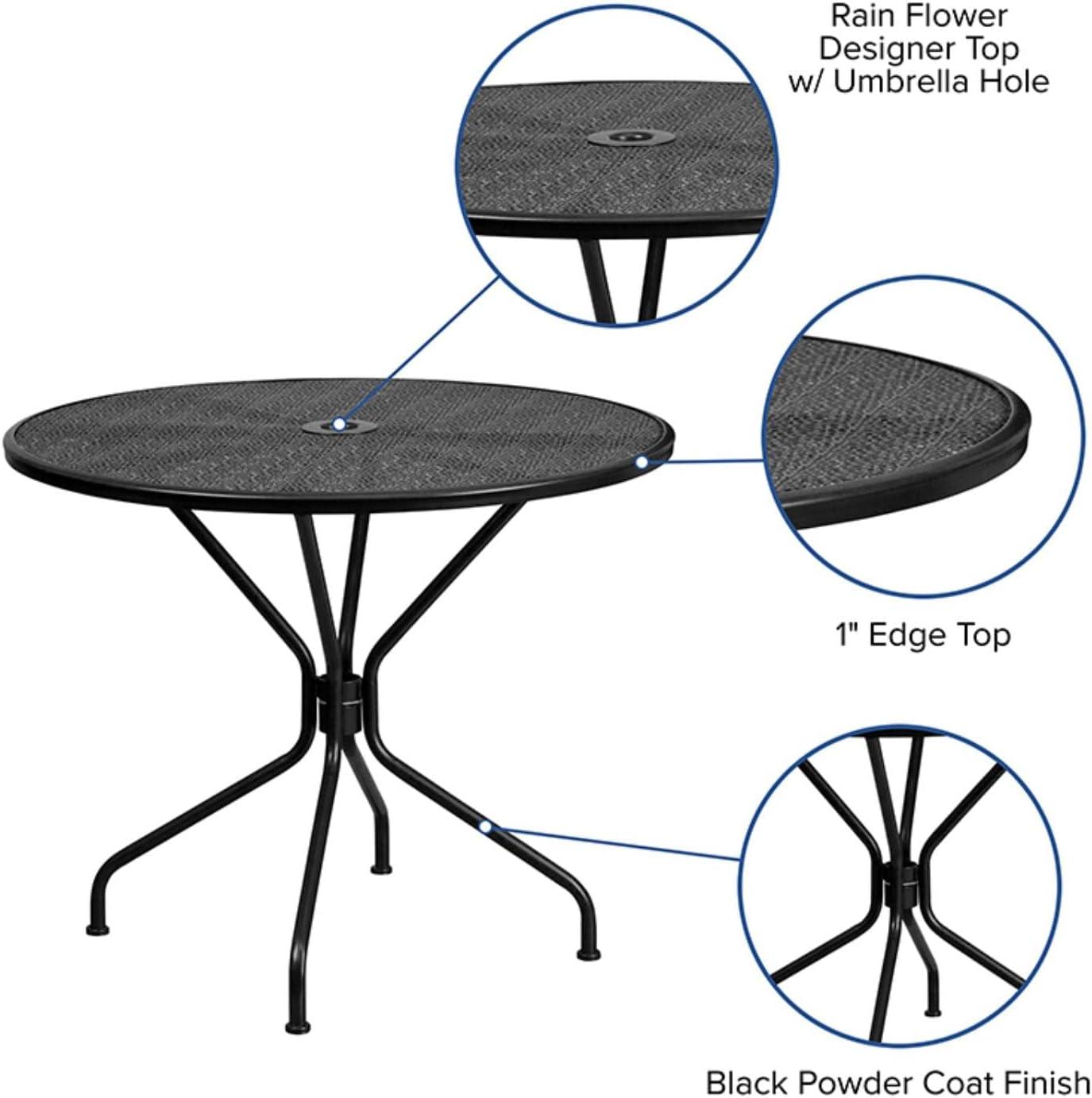 Flash Furniture Oia Commercial Grade 35.25" Round Indoor-Outdoor Steel Patio Table with Umbrella Hole