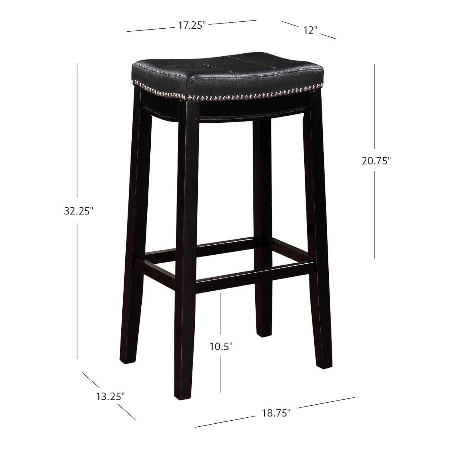 Claridge Backless Faux Leather Nailhead Saddle Barstool Black - Linon: Rubberwood Frame, 32.25" Height