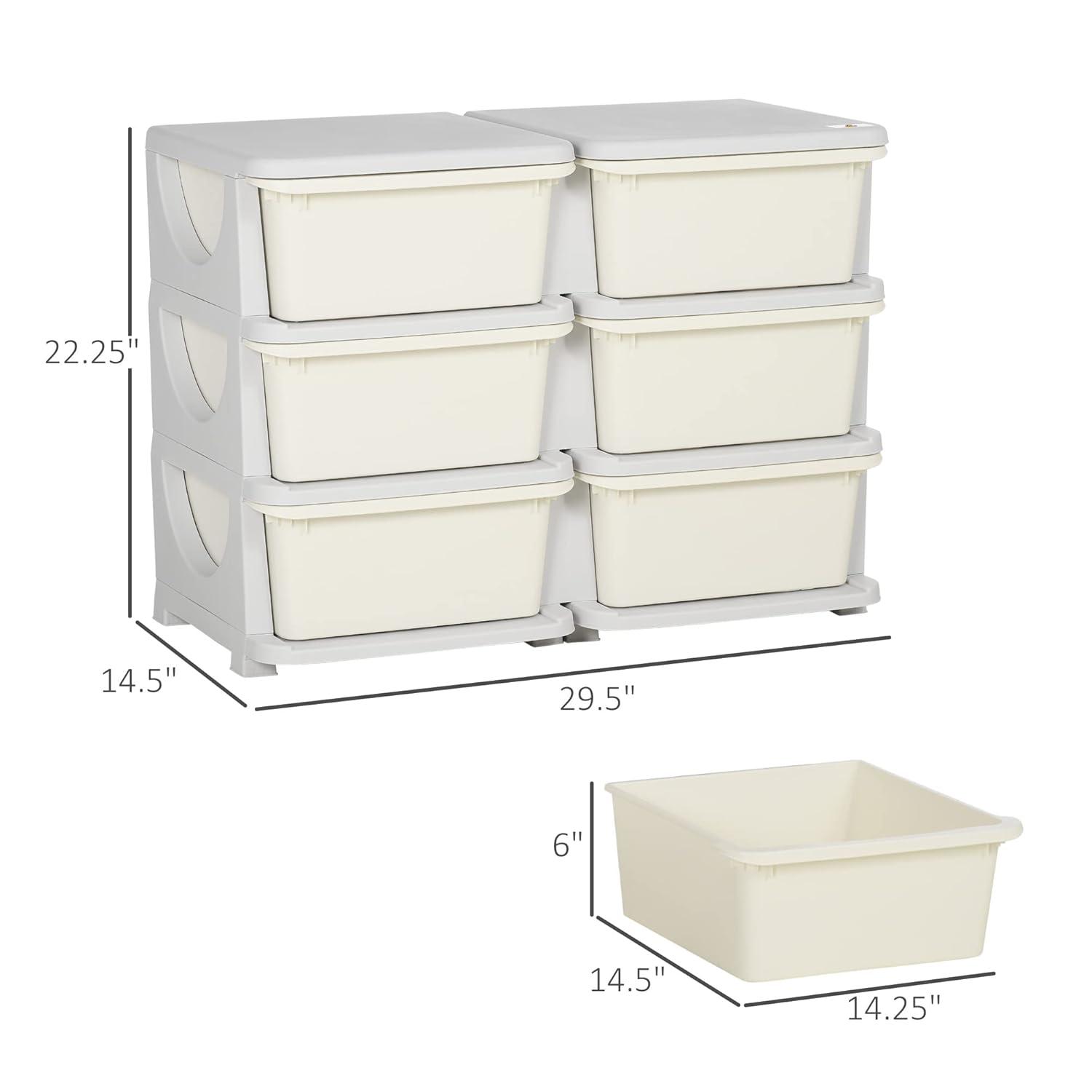 3 Tier Kids Storage Unit, 6 Drawer Chest Toy Organizer Plastic Bins for Kids Bedroom Nursery Kindergarten Living Room for Boys Girls Toddlers, Cream