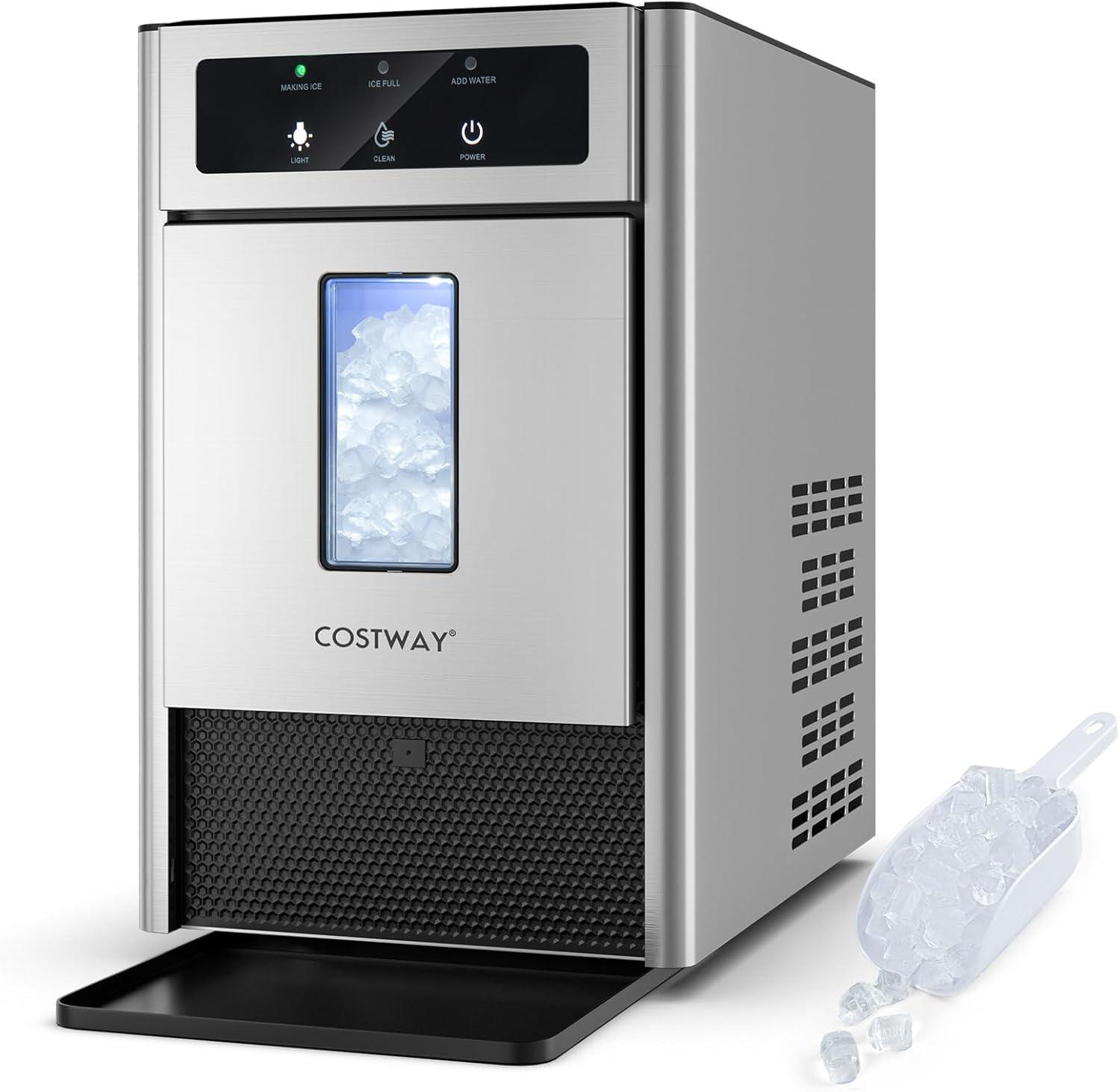 Costway Countertop Nugget Ice Maker with Self-Cleaning Function Manual & Auto Water Refill