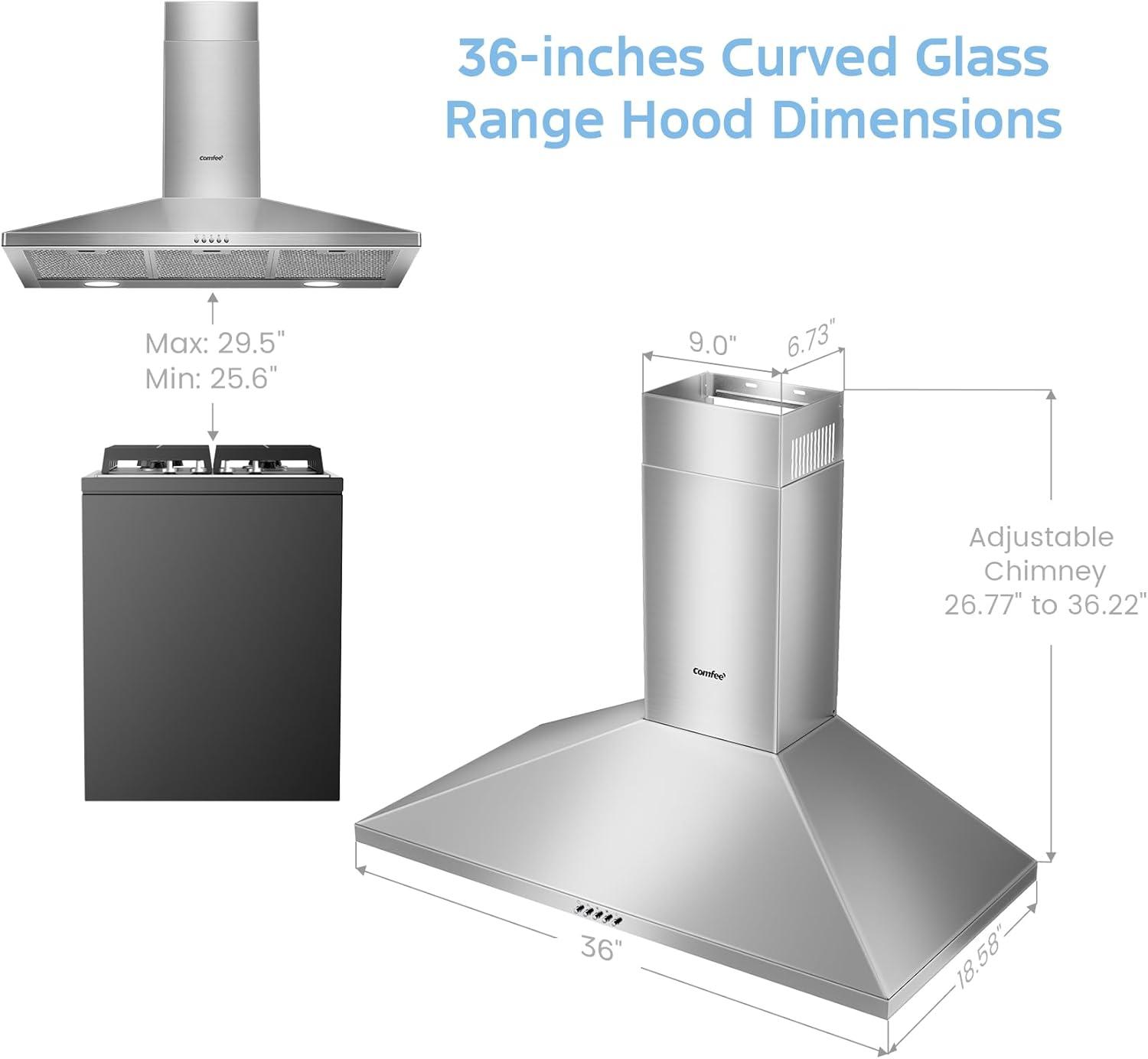 36 Inch Stainless Steel Convertible Wall Mount Range Hood