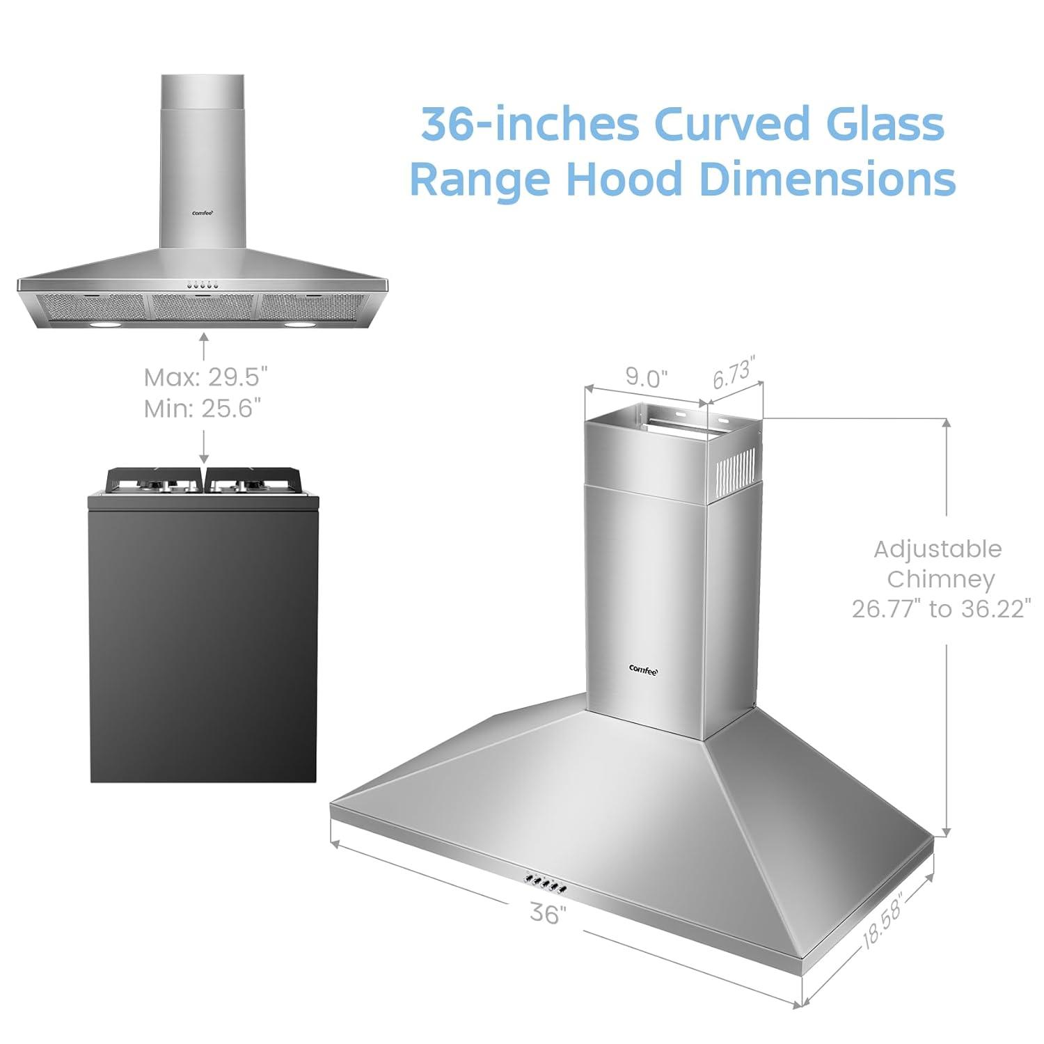 36 Inch Stainless Steel Convertible Wall Mount Range Hood