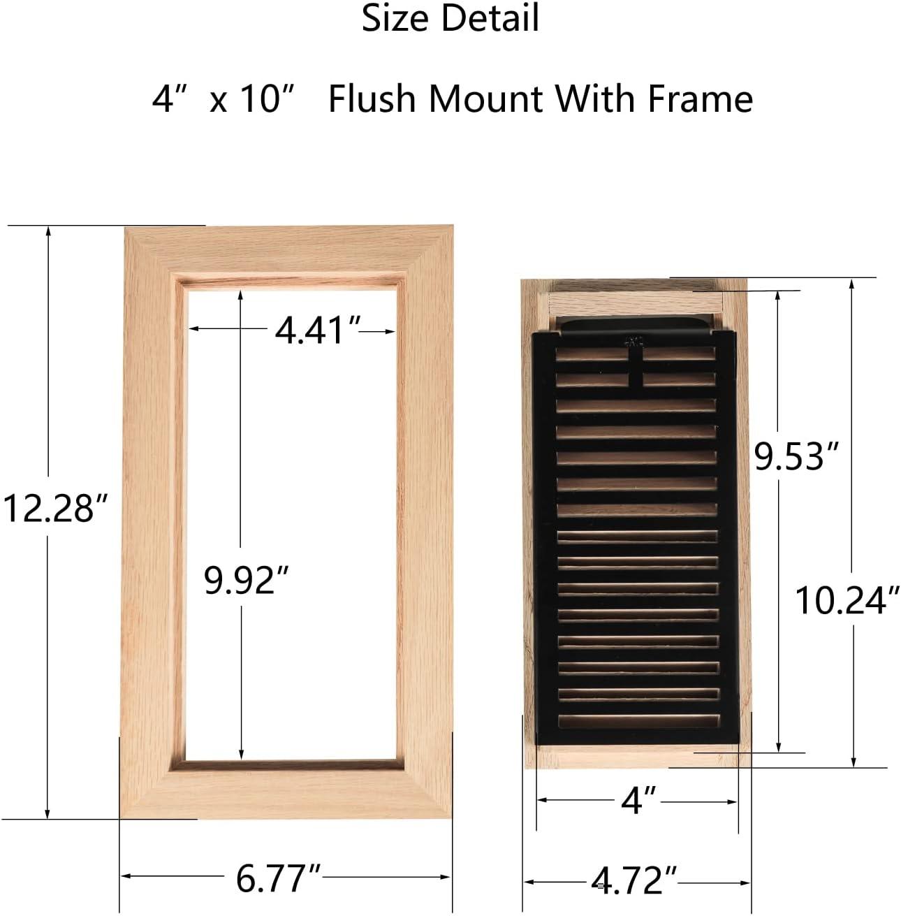 Hardwood White Oak Floor Register, Flush Mount with Frame, 4x10 Inch, Unfinished