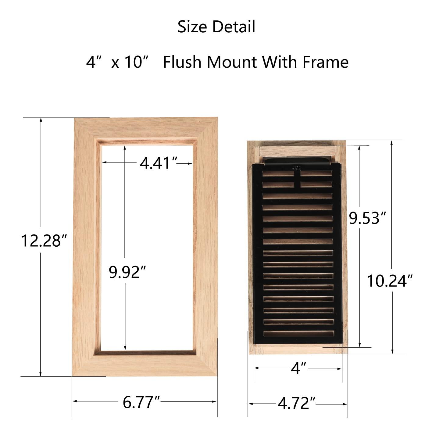 Hardwood White Oak Floor Register, Flush Mount with Frame, 4x10 Inch, Unfinished