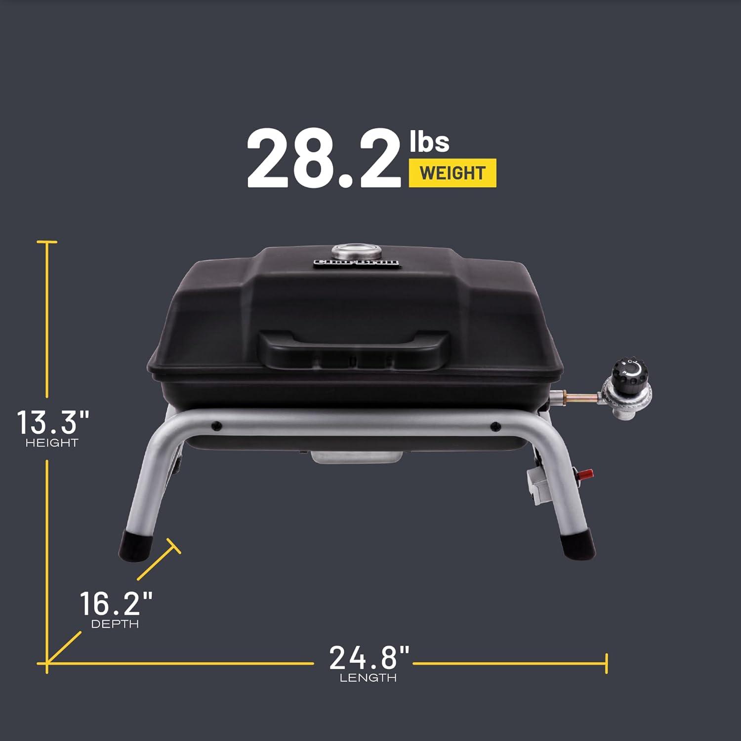 Black Stainless Steel Portable Propane Gas Grill with Thermometer