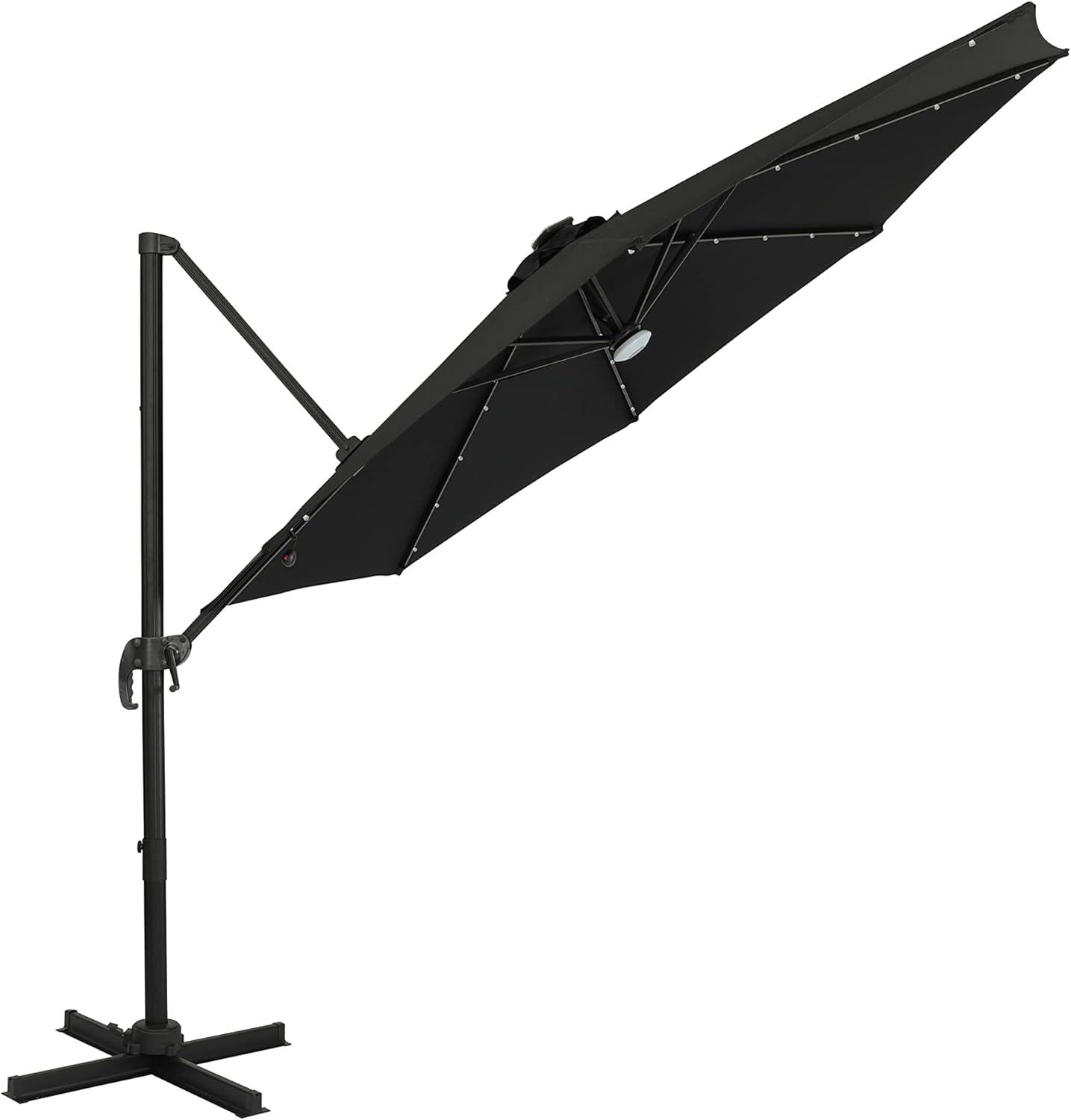 Santiago II 10-ft Black Polyester Cantilever Umbrella with LED Lights