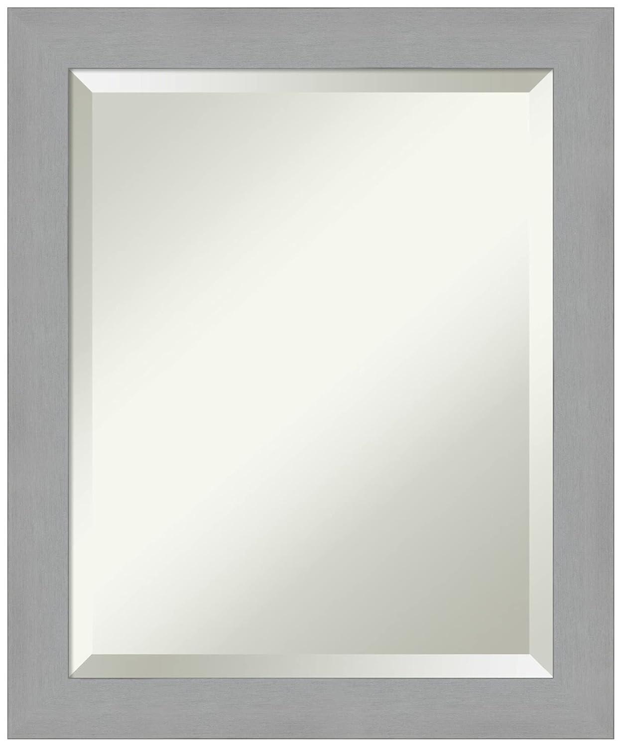 20" x 24" Brushed Nickel Framed Bathroom Vanity Wall Mirror - Amanti Art: Modern Rectangle, No Assembly Required