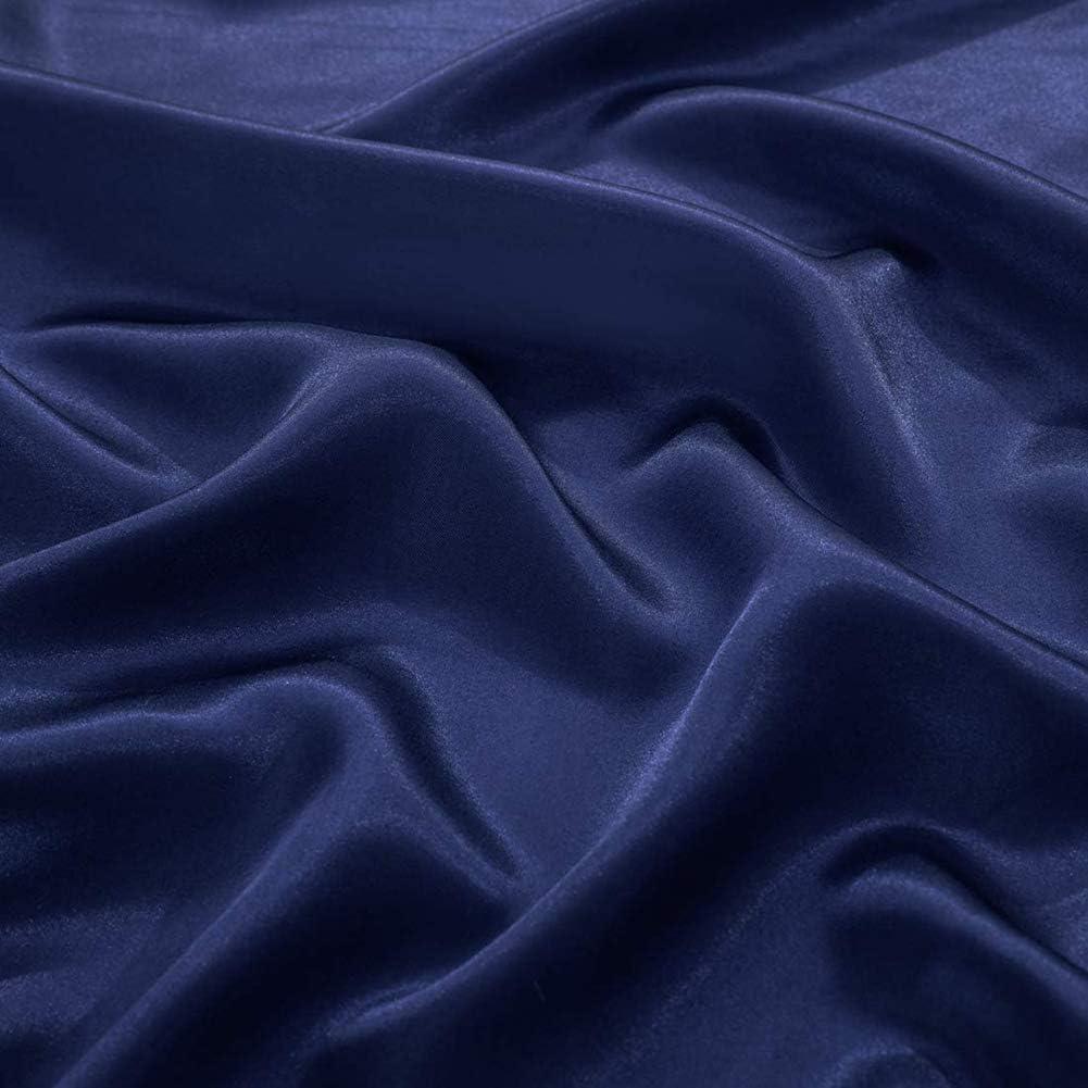 Satin Bed Sheets Full Size Sheet Sets, Navy Blue Silk Sheets, 4 - Pieces Soft Bedding Set with 1 Deep Pocket Fitted Sheet,1 Flat Sheet,2 Pillowcase