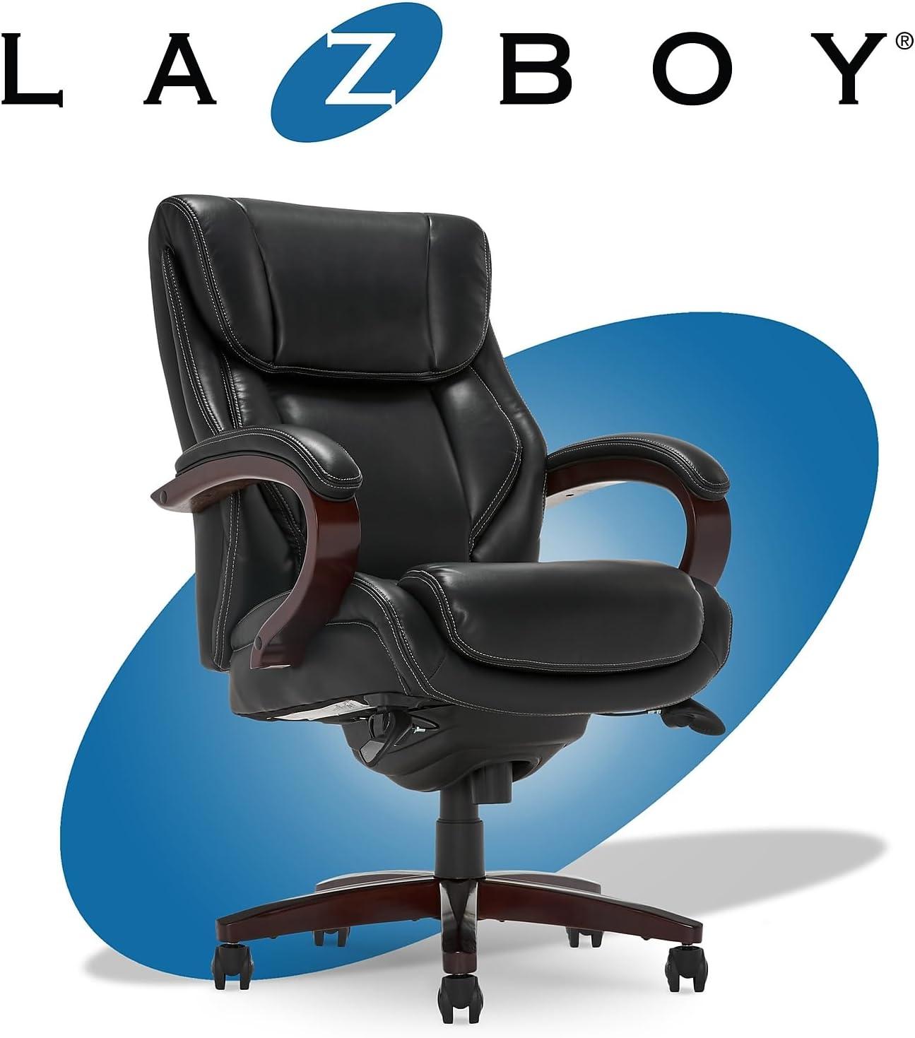 La-Z-Boy Bellamy Executive Office Chair Black: Ergonomic, Swivel, Adjustable Height, Wood Frame