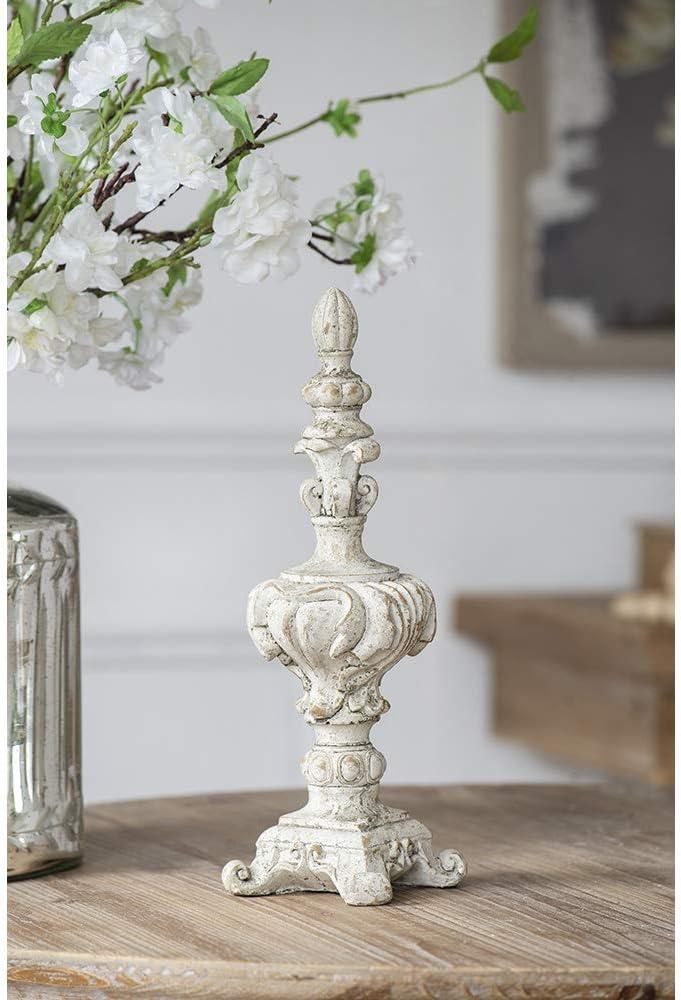 Antique White Cement Finial Accent, 13.5" Height