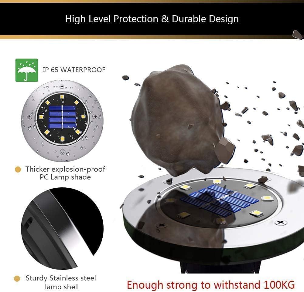 Bell + Howell 8 LED Solar Powered Disk Lights, 4 Pack, Outdoor Pathway Lights, Waterproof, Auto On/Off, Rust Resistant