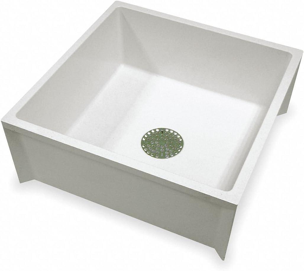 White 24" x 24" Durastone Mop Sink with Stainless Steel Strainer