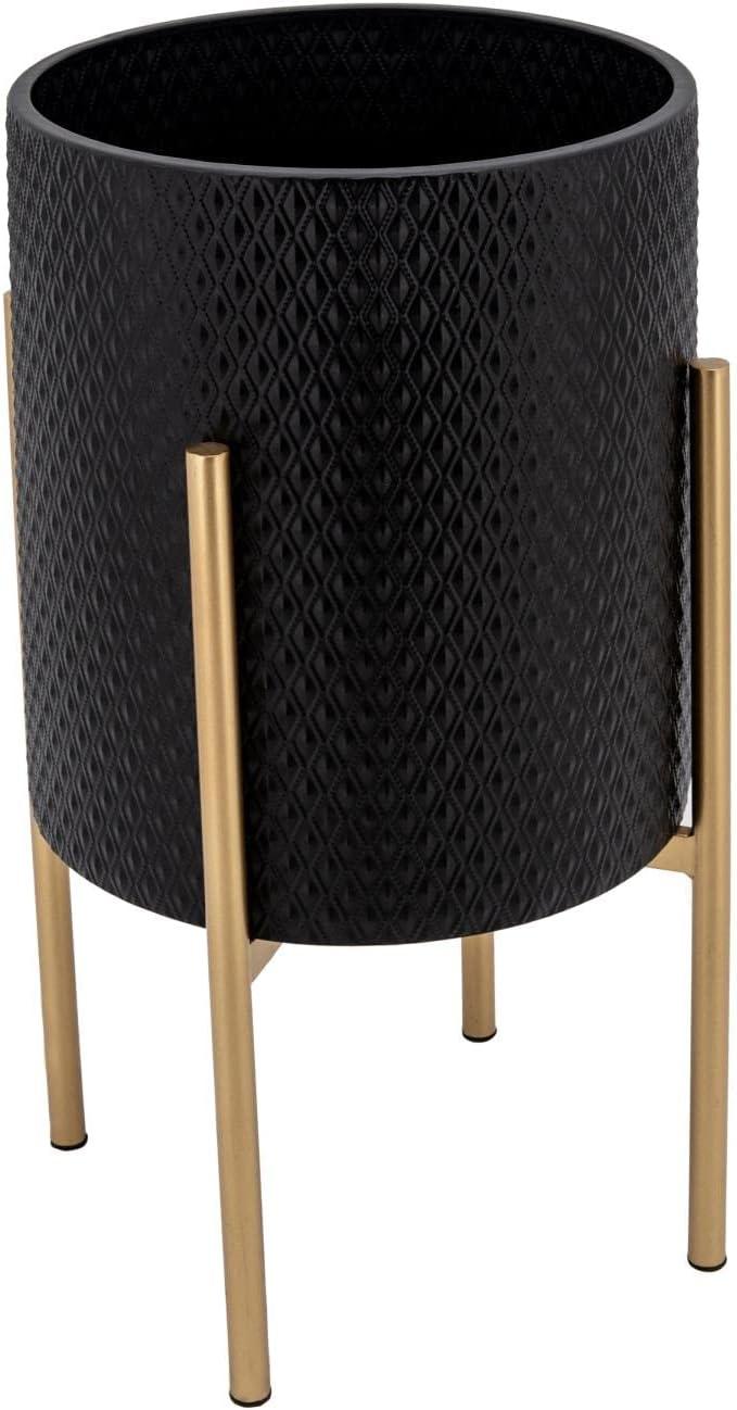 Textured Diamond Metal Planter Stands in Black and Gold, Set of 2