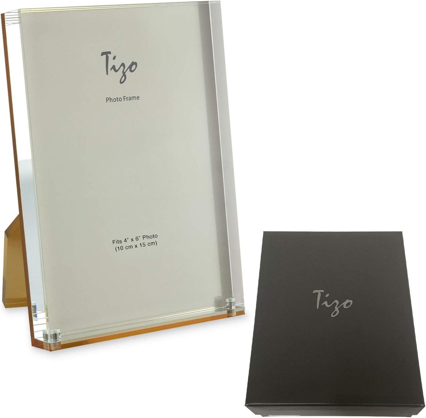 TIZO Design Vertical 4x6 Lucite Picture Frame, Durable 1 Inch Thick Clear Lucite & Magnetic Closures, Elegant & Practical Boutique Quality Photo Frame (Multiple Colors Available) (With Gift Box)