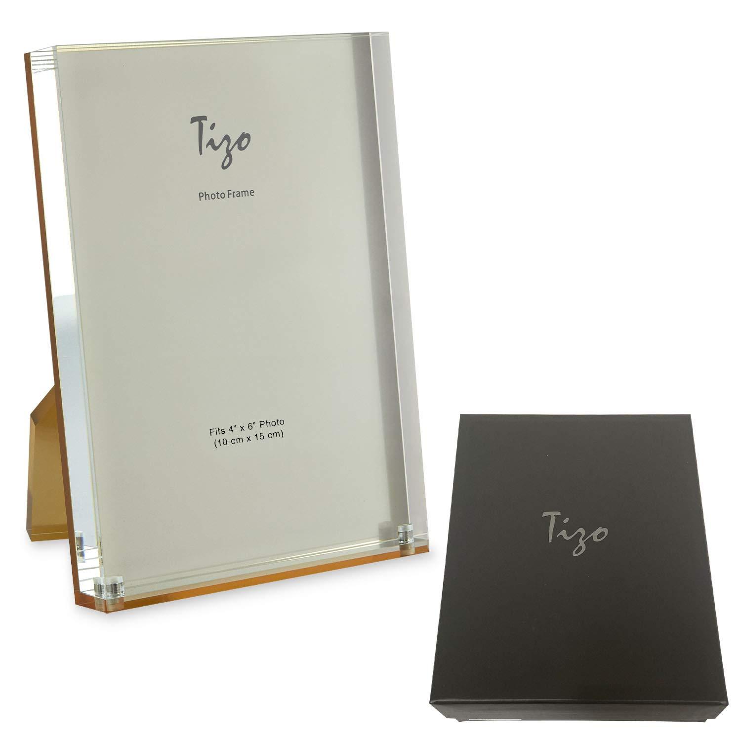 TIZO Design Vertical 4x6 Lucite Picture Frame, Durable 1 Inch Thick Clear Lucite & Magnetic Closures, Elegant & Practical Boutique Quality Photo Frame (Multiple Colors Available) (With Gift Box)