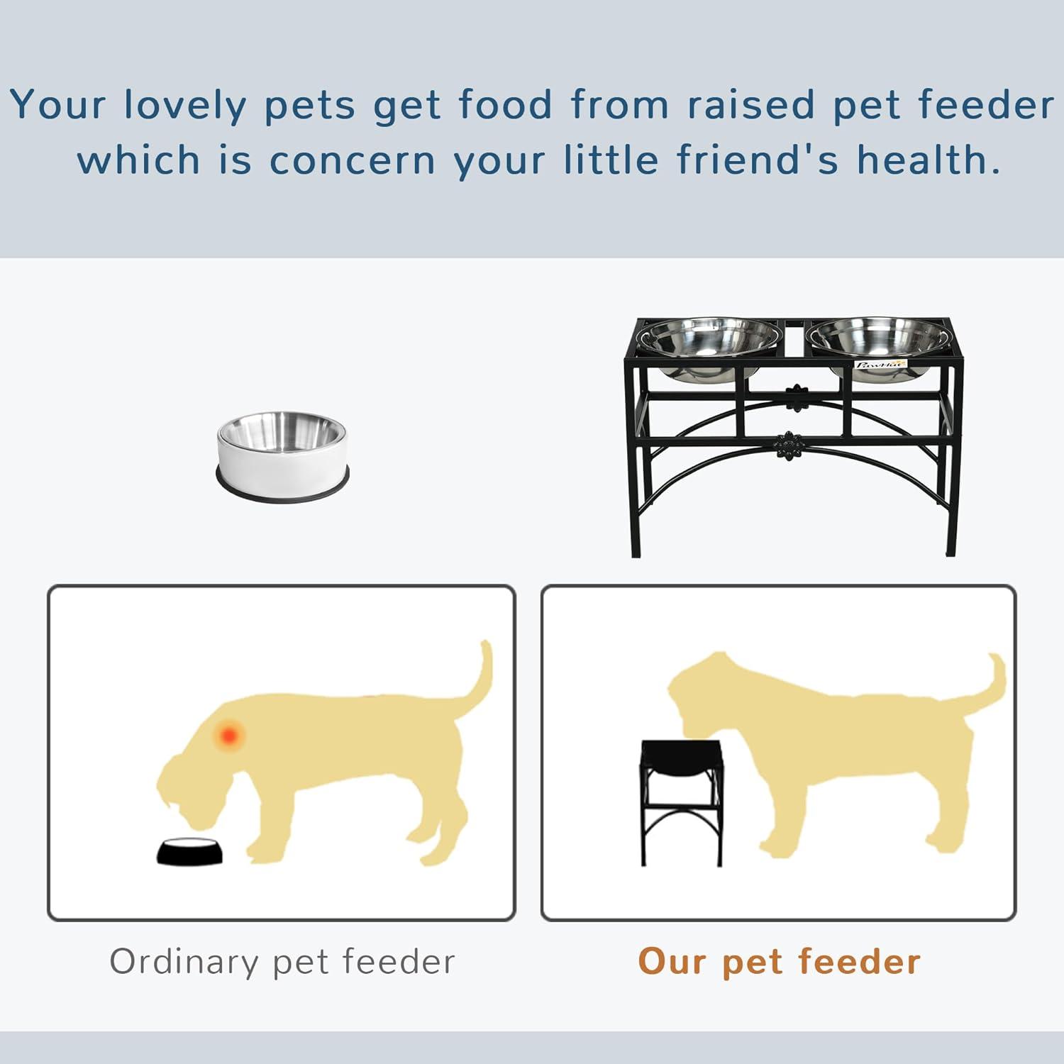 PawHut 22" Double Stainless Steel Heavy Duty Dog Food Bowl Elevated Pet Feeding Station for Medium Sized Dogs