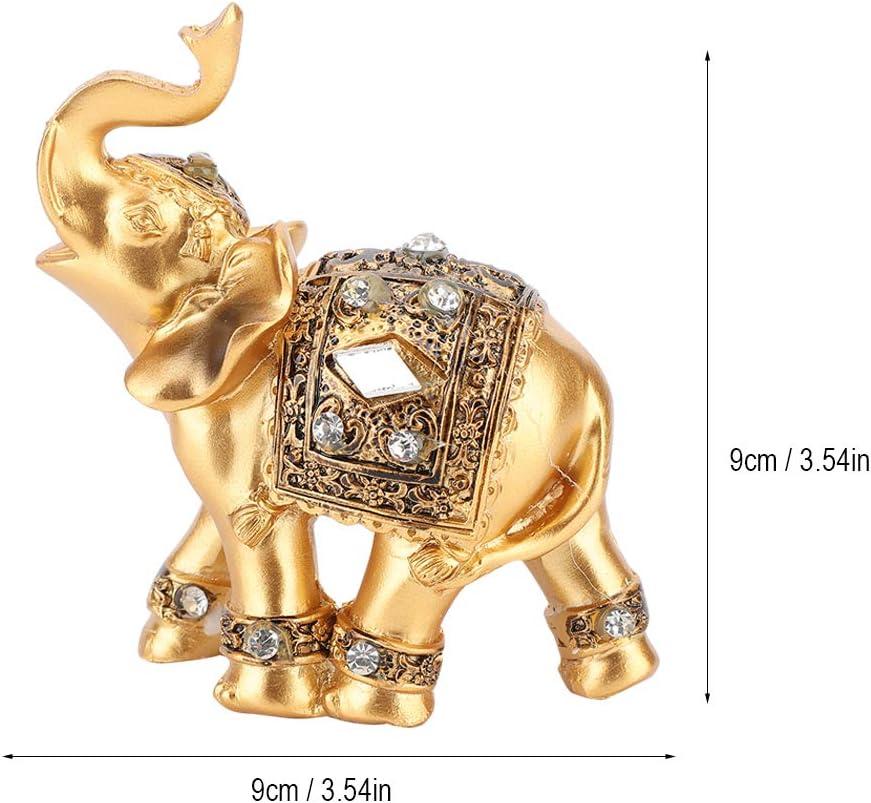 Golden Resin Feng Shui Elephant Statue Pair with Jewel Accents