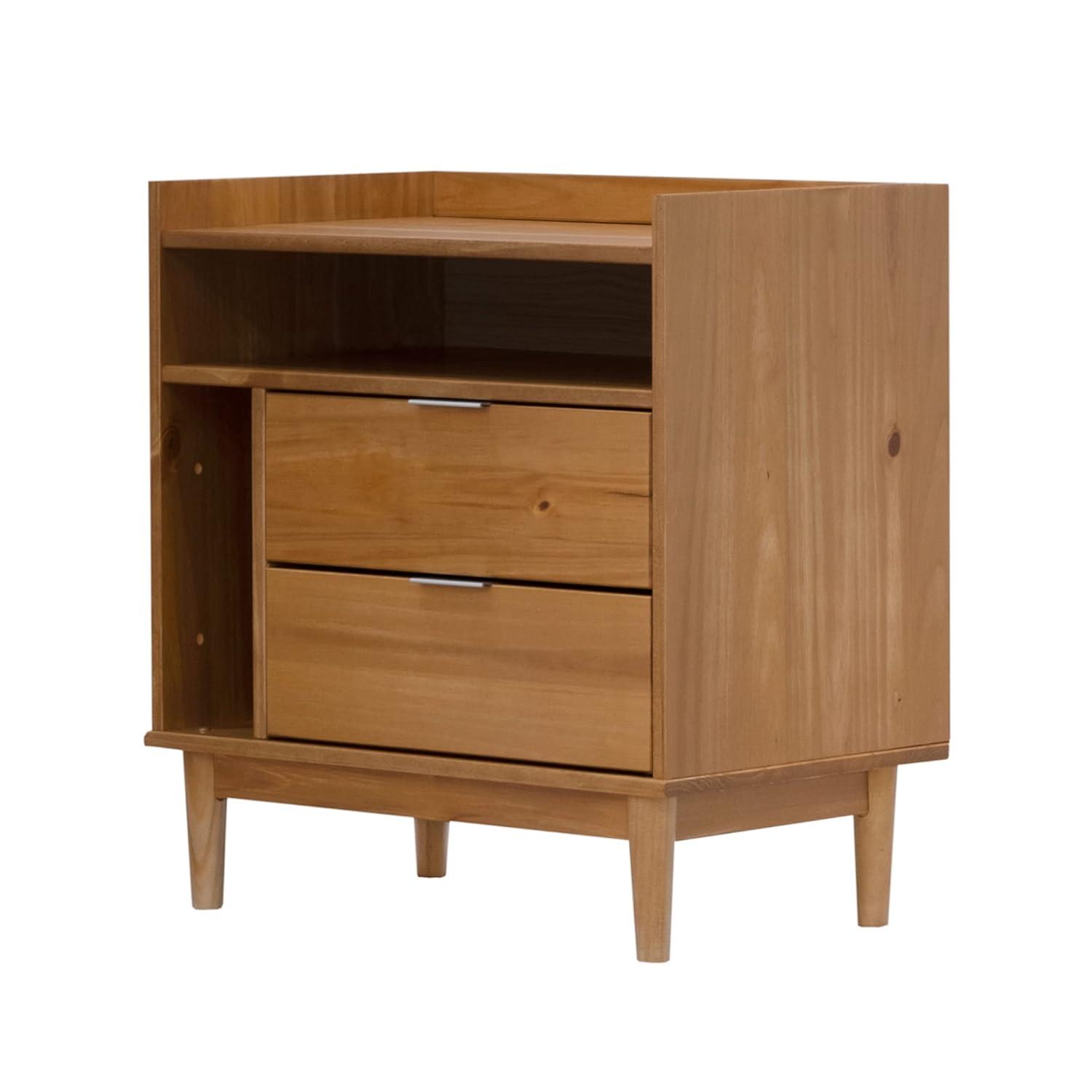 25" Solid Wood 2-Drawer Night Stand with Gallery - Caramel