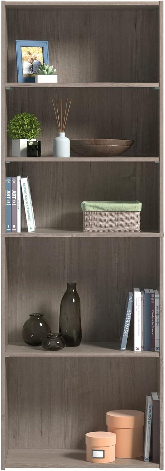 71.18"5 Shelves Beginnings Vertical Bookcase Silver Sycamore- Sauder: Modern Storage, MDF Frame: Paper Laminate Surface