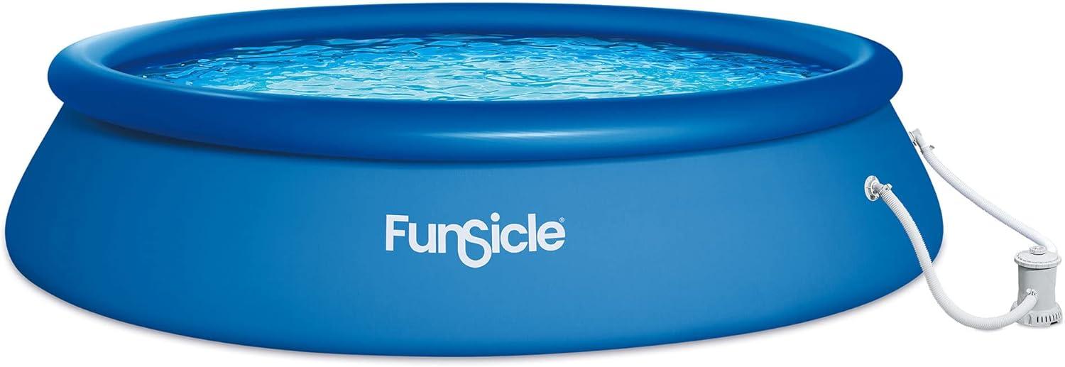 Funsicle 15 Foot x 36 Inch QuickSet Round Inflatable Ring Top Above Ground Swimming Pool Set with Filter Pump and Type D Cartridge Filter, Blue