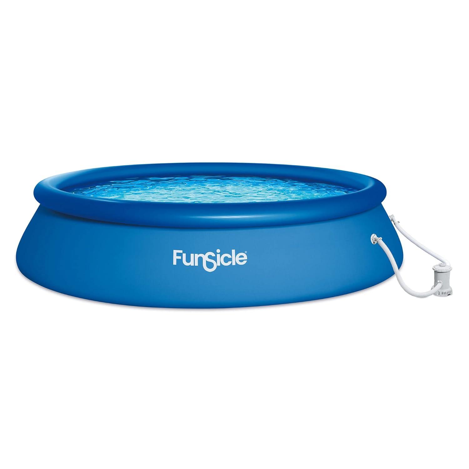 Funsicle 15 Foot x 36 Inch QuickSet Round Inflatable Ring Top Above Ground Swimming Pool Set with Filter Pump and Type D Cartridge Filter, Blue