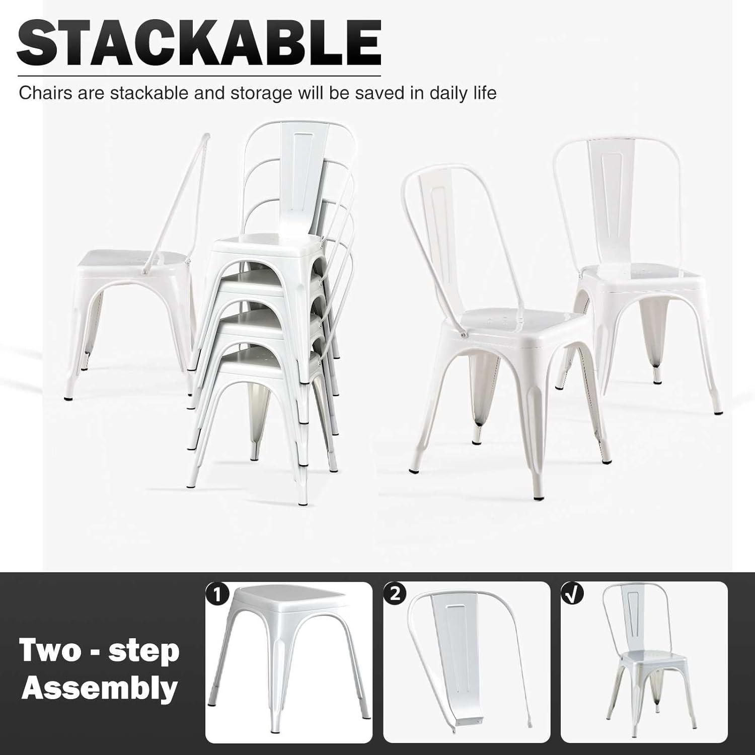 SOLEGGIATA Juego de 2 Sillas de Comedor de Metal Hierro Apilable Exterior/vintage/cocina Restaurante Mate Medianoche Negro