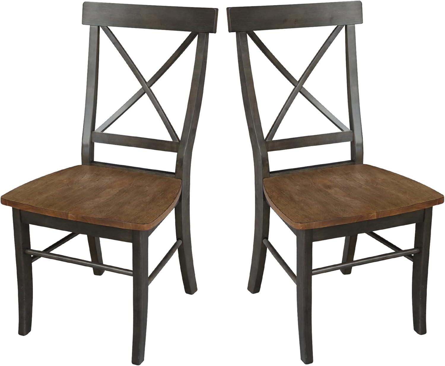 International Concepts Set of 2 X Back Chairs with Wood Seat Hickory Brown: Mid-Century Modern, Hardwood Frame