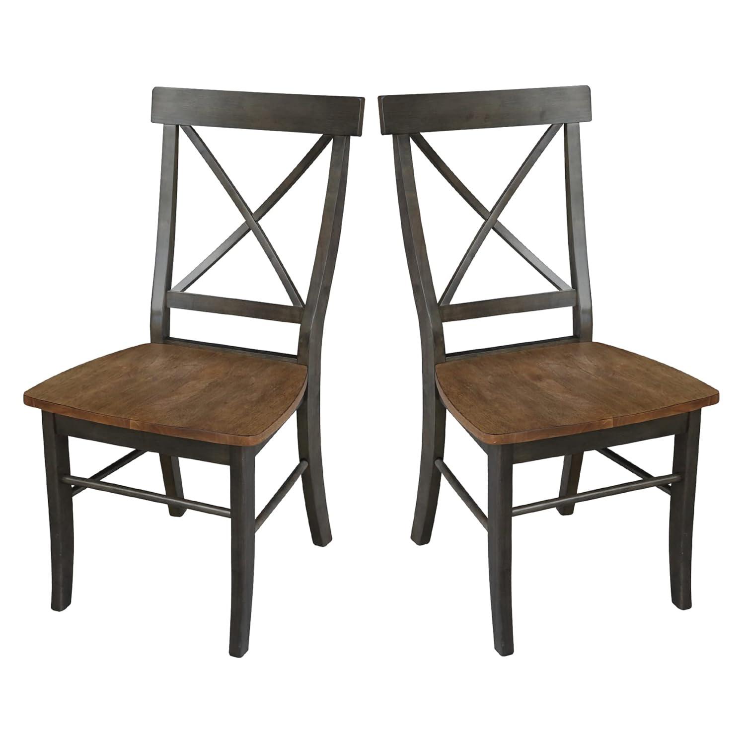 International Concepts Set of 2 X Back Chairs with Wood Seat Hickory Brown: Mid-Century Modern, Hardwood Frame
