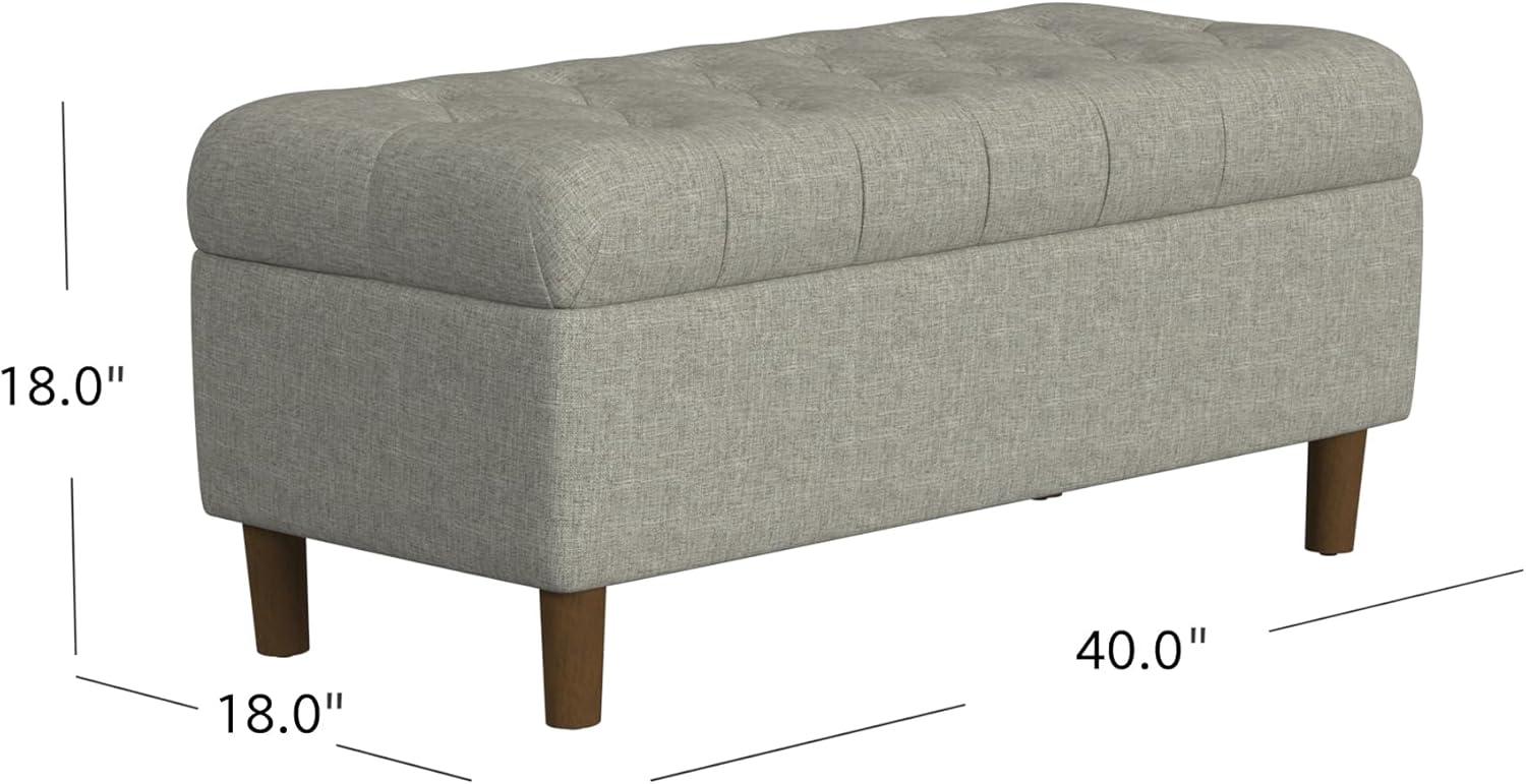 Button Tufted Storage Bench with Cone Wood Legs Gray - HomePop: Hinged Lid, Bedroom Ottoman