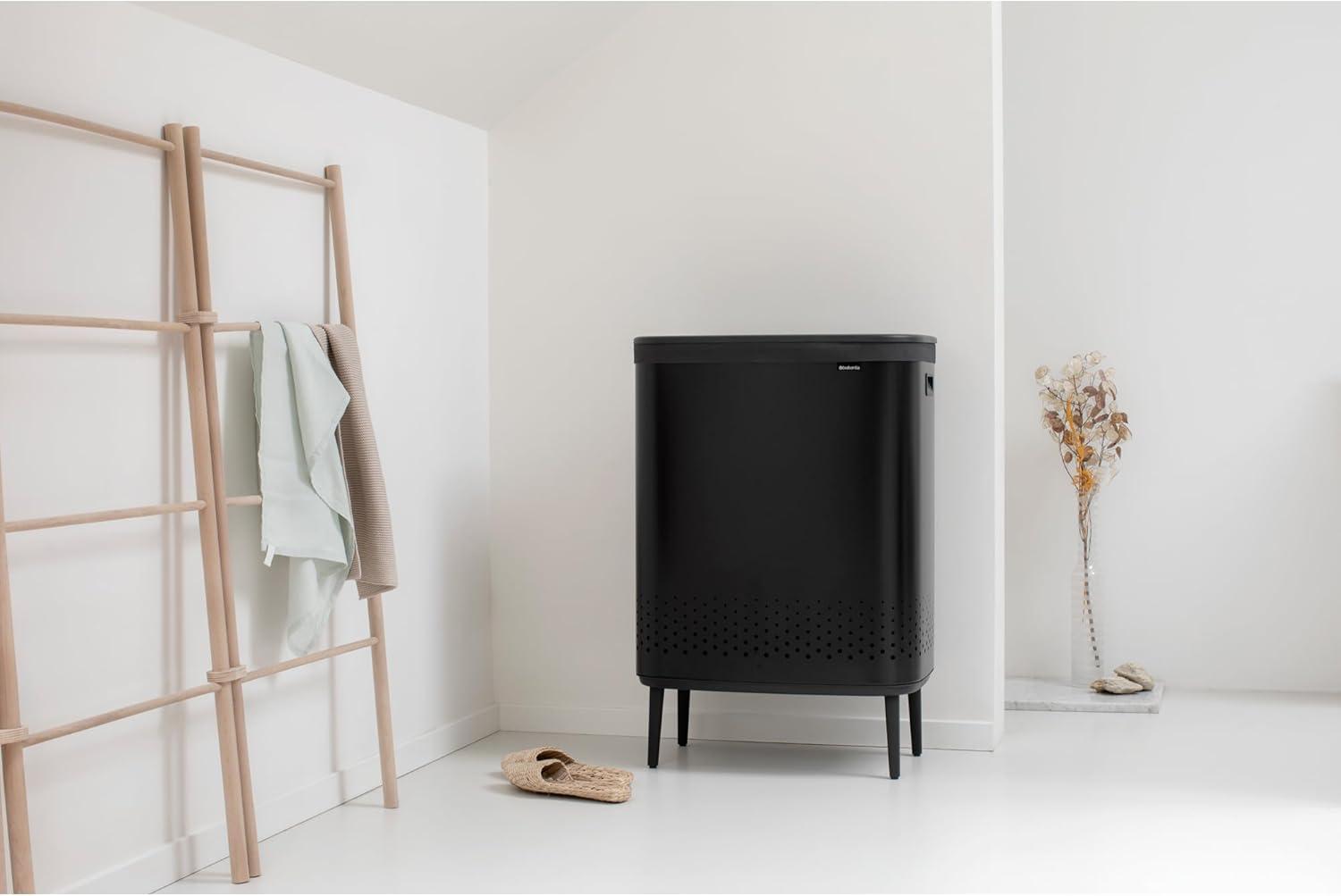 Black Steel Upright Hamper with Lid and Ventilation Holes