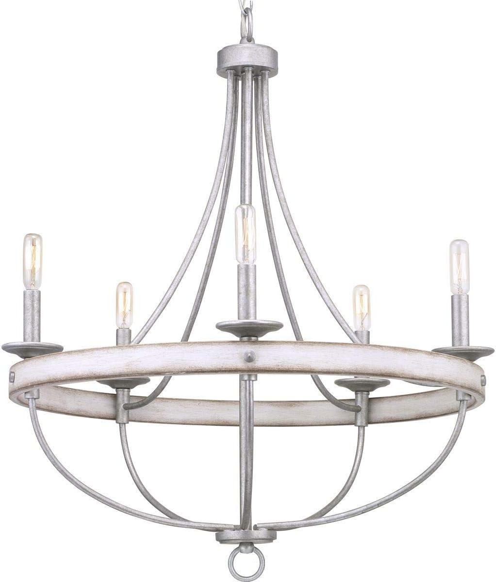 Progress Lighting Gulliver 5-Light Chandelier, Galvanized Finish, Wood Grained Texture Shade