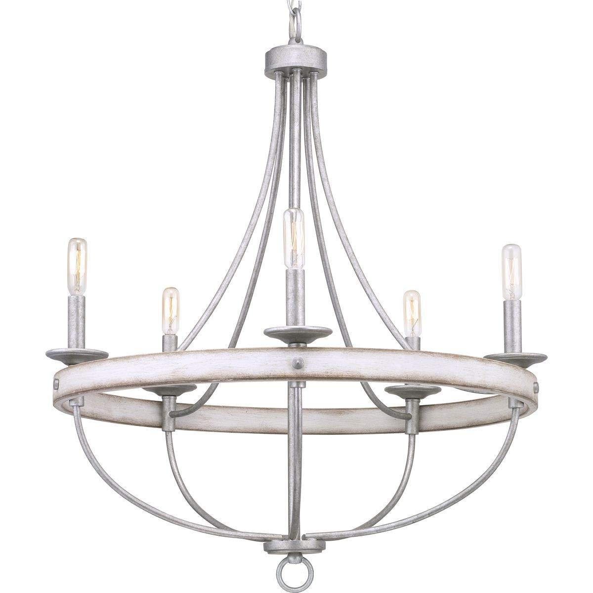 Progress Lighting Gulliver 5-Light Chandelier, Galvanized Finish, Wood Grained Texture Shade