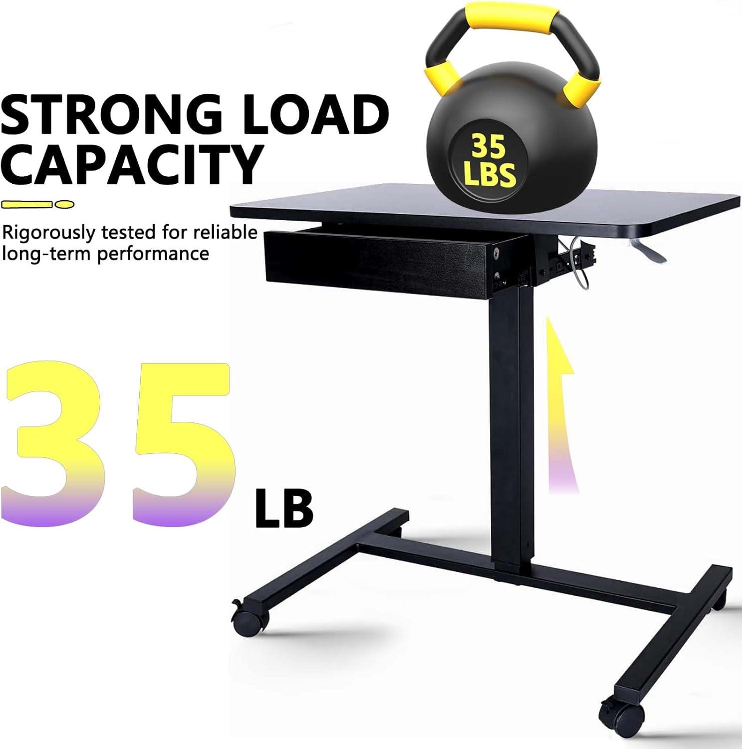 Clatina CLATINA Mobile Laptop Desk Pneumatic Sit to Stand Table Height Adjustable Rolling Cart