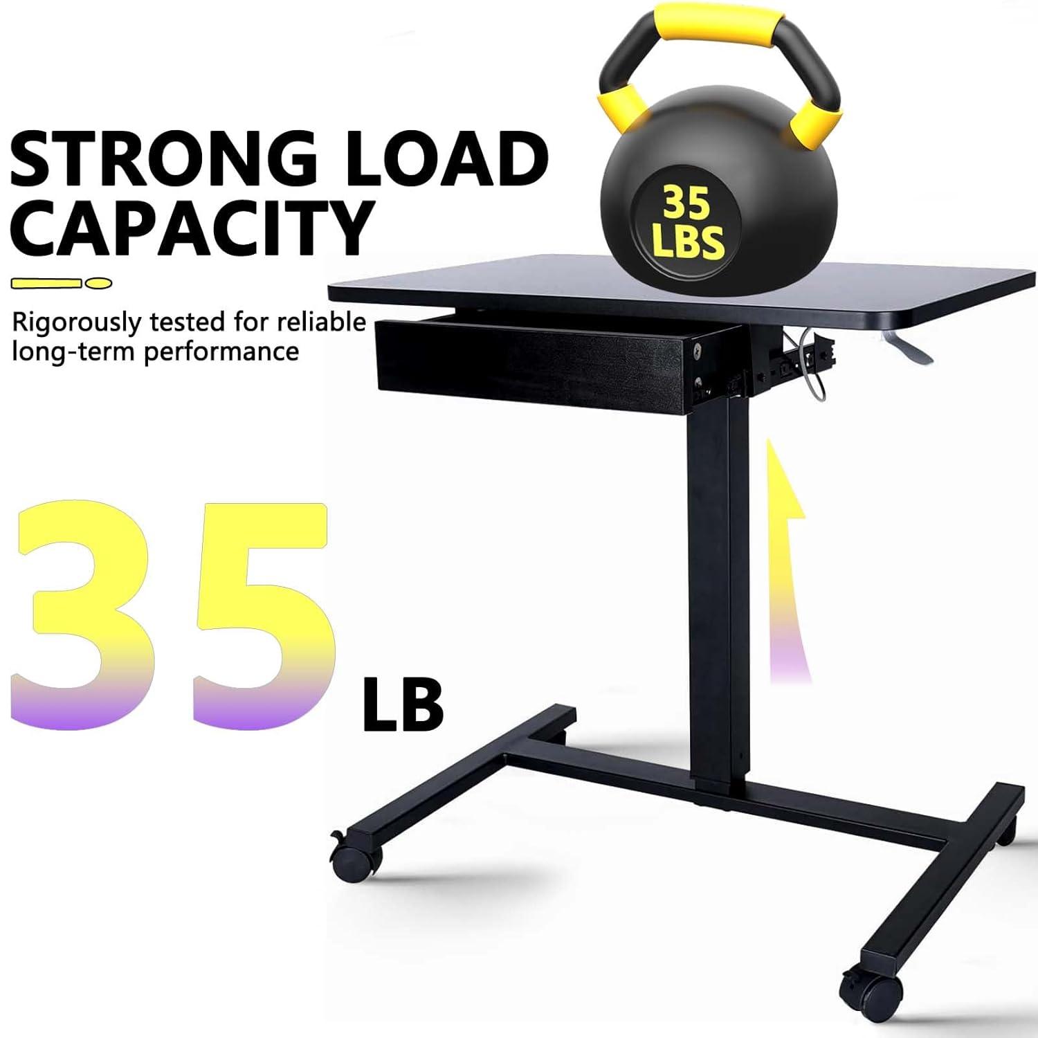 Clatina CLATINA Mobile Laptop Desk Pneumatic Sit to Stand Table Height Adjustable Rolling Cart