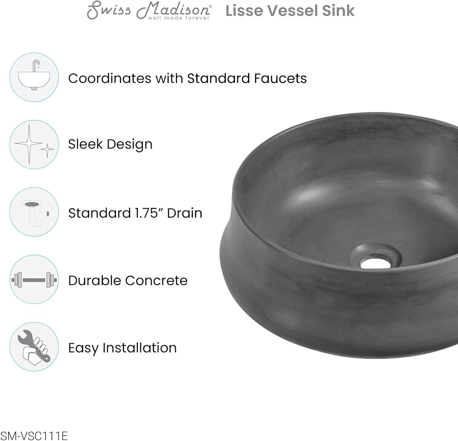 Lisse 17.5" Round Concrete Vessel Bathroom Sink in Dark Grey