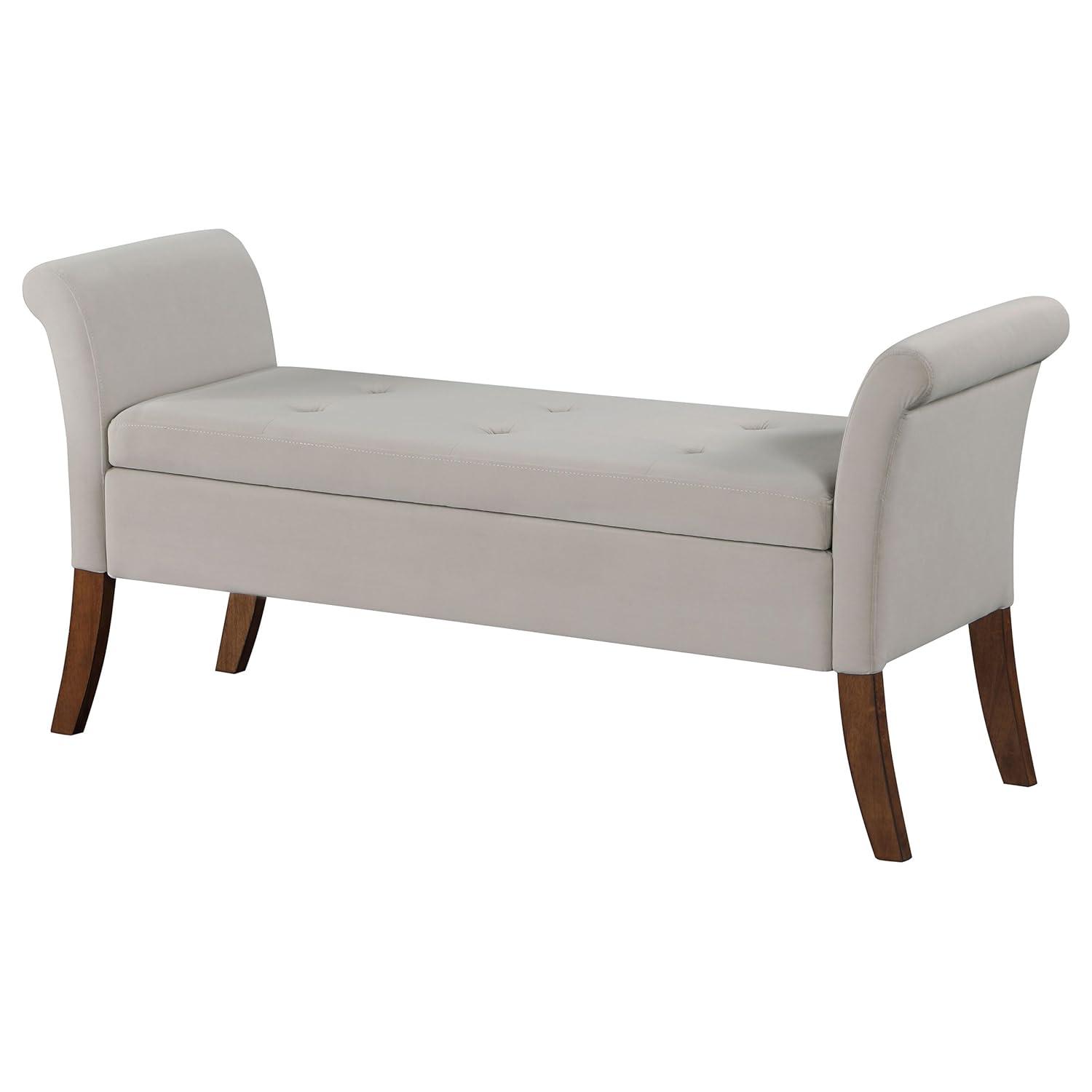 Coaster Farrah Velvet Upholstered Rolled Arms Storage Bench in Beige and Brown