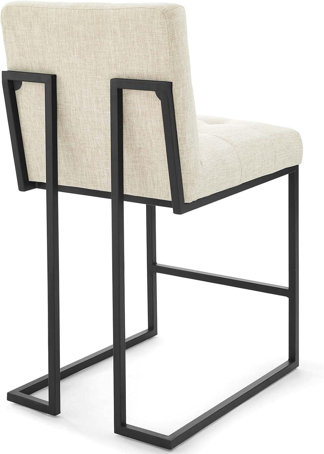 Modway Privy Black Stainless Steel Upholstered Fabric Counter Stool Set of 2 in Black Beige