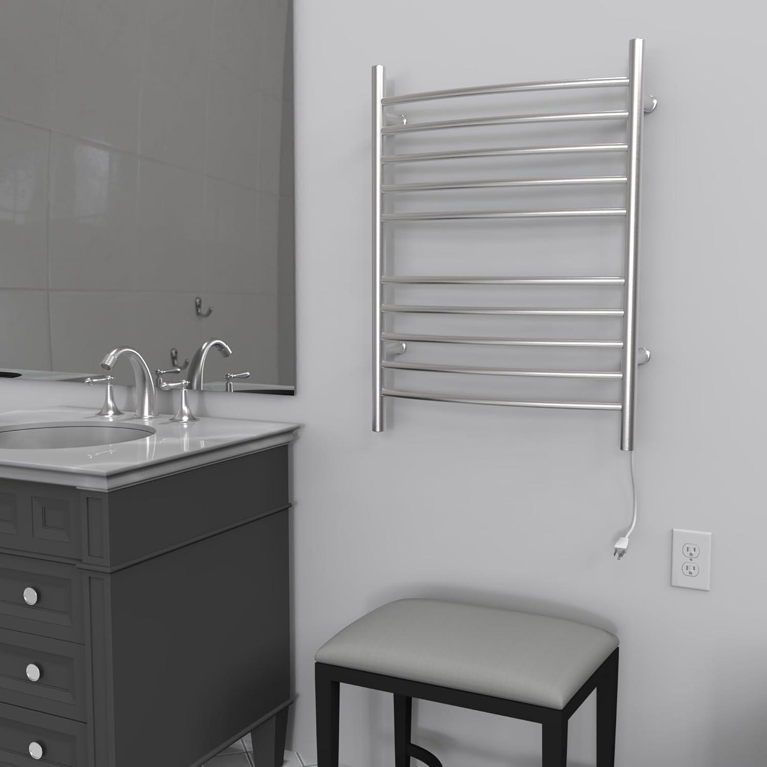 Wall Mount Radiant Curved Towel Warmer Hybrid Plug in/Hardwired