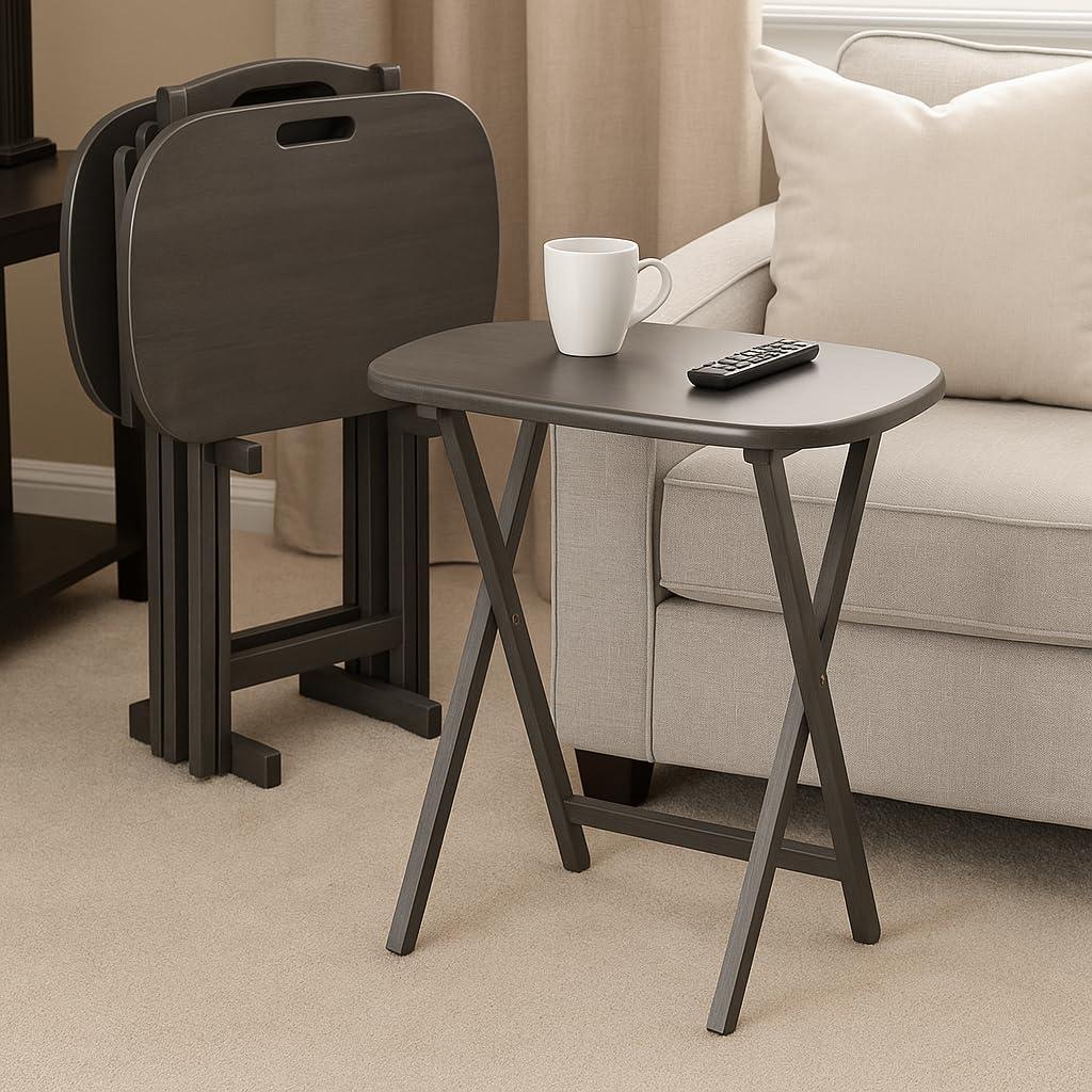 5pc Set Lucca Snack Tables Oyster Gray - Winsome: Portable Folding TV Tray Set, 4 Trays & Stand