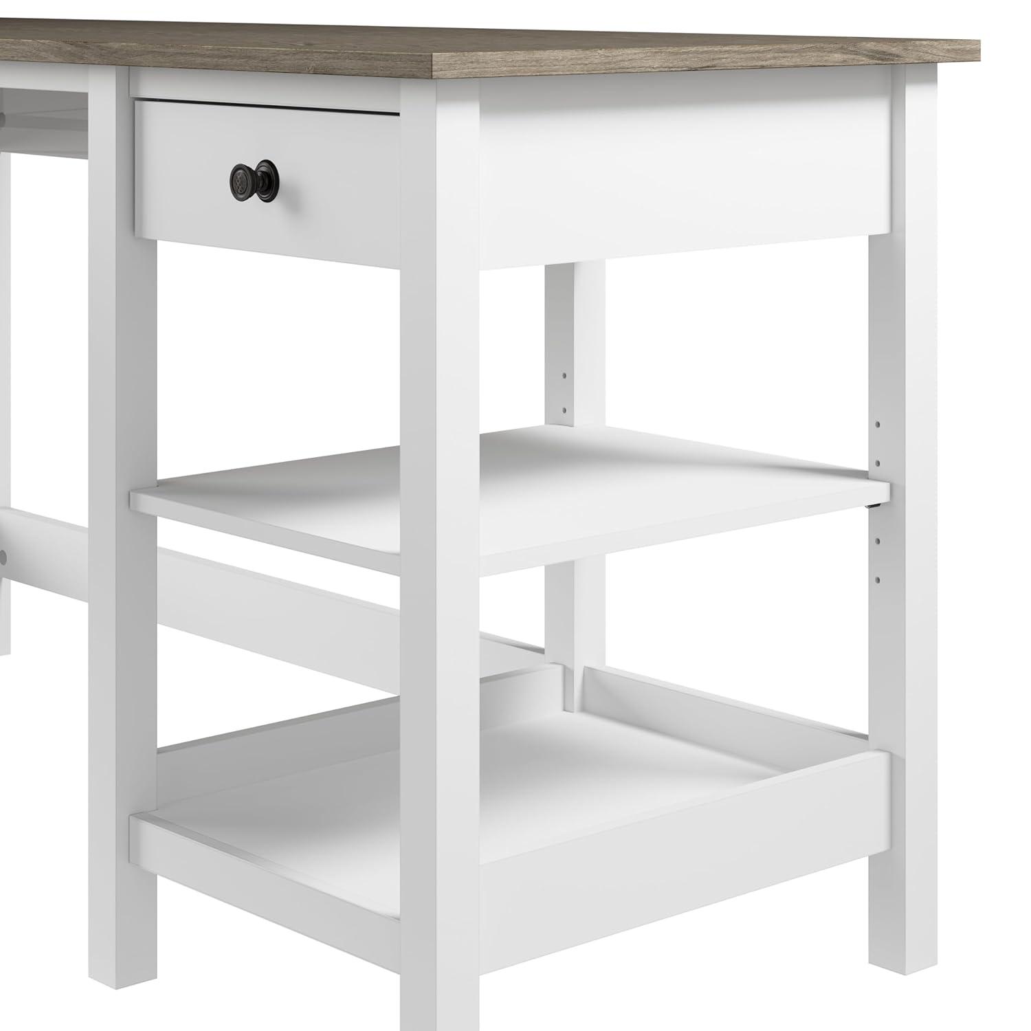 54W Mayfield Computer Desk with Shelves Shiplap Gray/Pure White - Bush Furniture