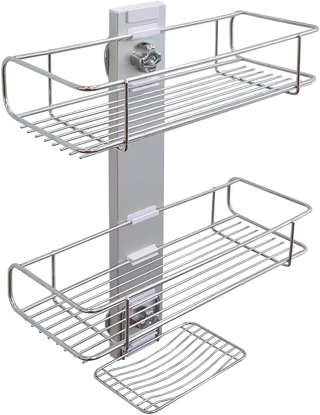 BATHBEYOND Shower Caddy Suction Cup Tier Shower Shelf - Adjustable Shower Caddy 400 Stainless Steel No-Drilling and Extra Adhesive Sticker for More Stronger Suction