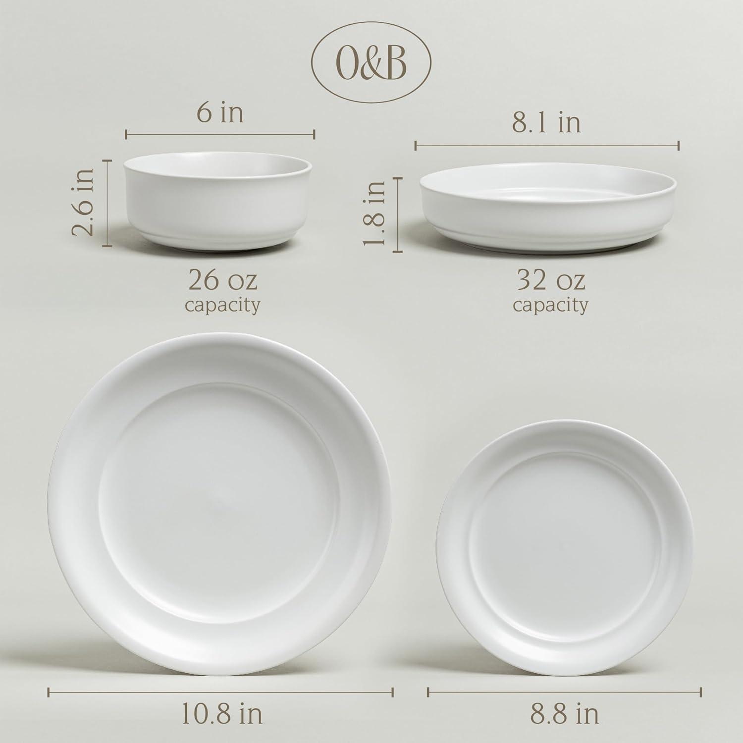 over&back Rimmed 16-Piece Semi Hand-Finished Stoneware Dinnerware Set, Service for 4