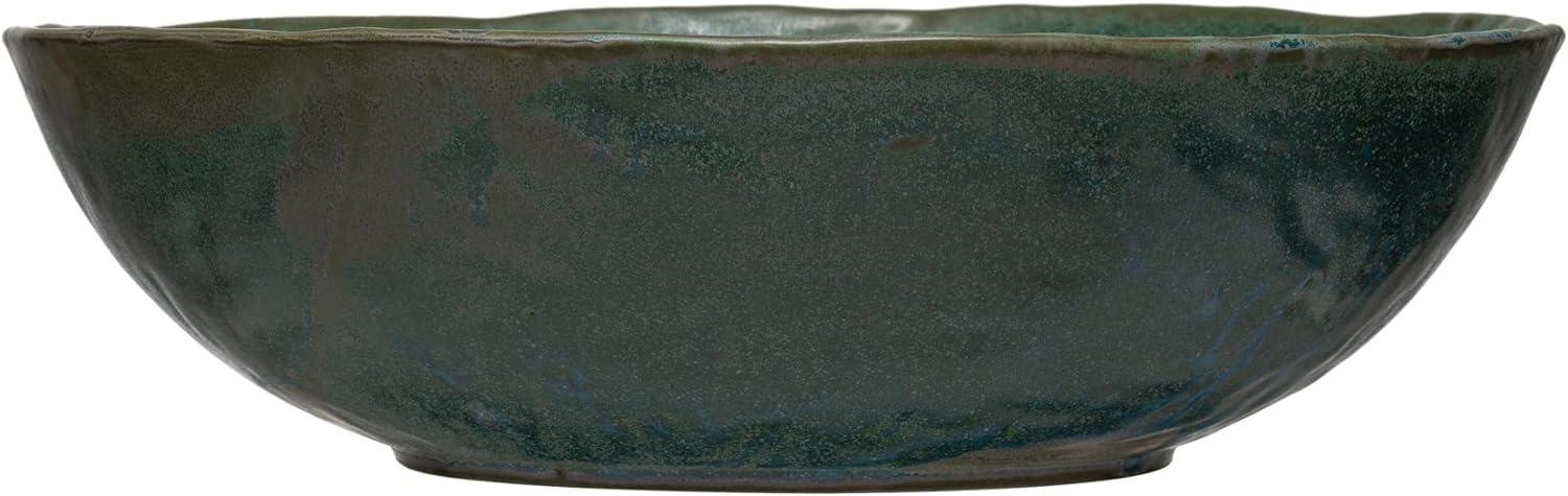 Matte Green Reactive Glaze Ceramic Serving Bowl, 14"