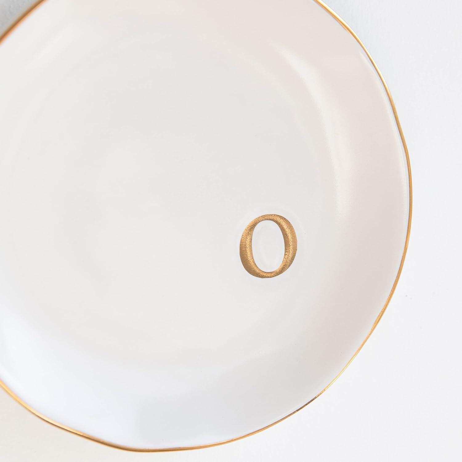 White Ceramic Jewelry Dish with Gold Monogram Accent