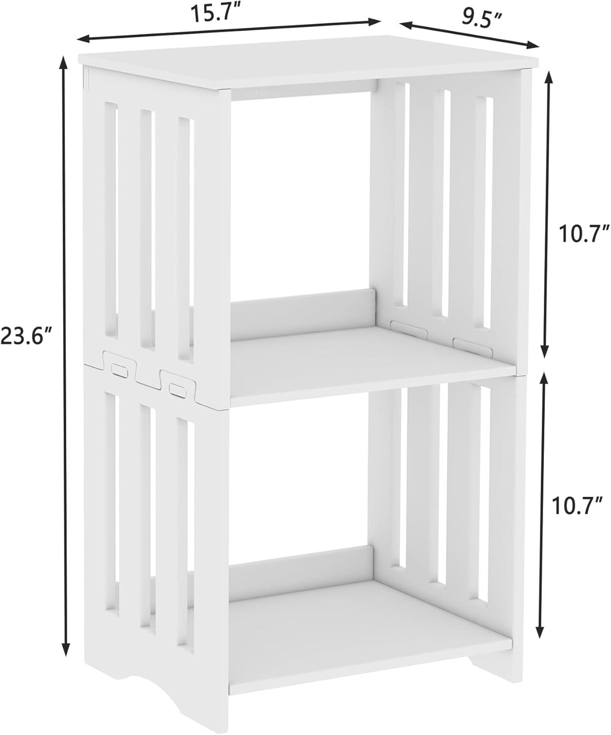 White PVC 3-Tier Minimalist End Table with Storage Shelves