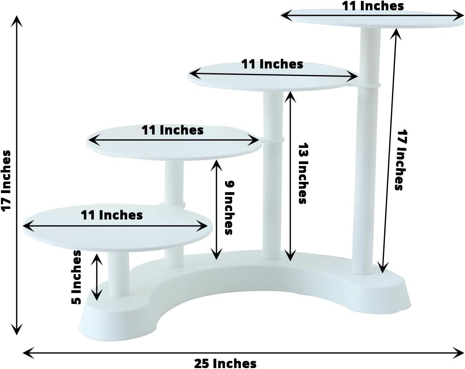 4-Tier Half Moon White Plastic Cake Dessert Stand, 4-Shelf Cupcake Display - 17" Tall