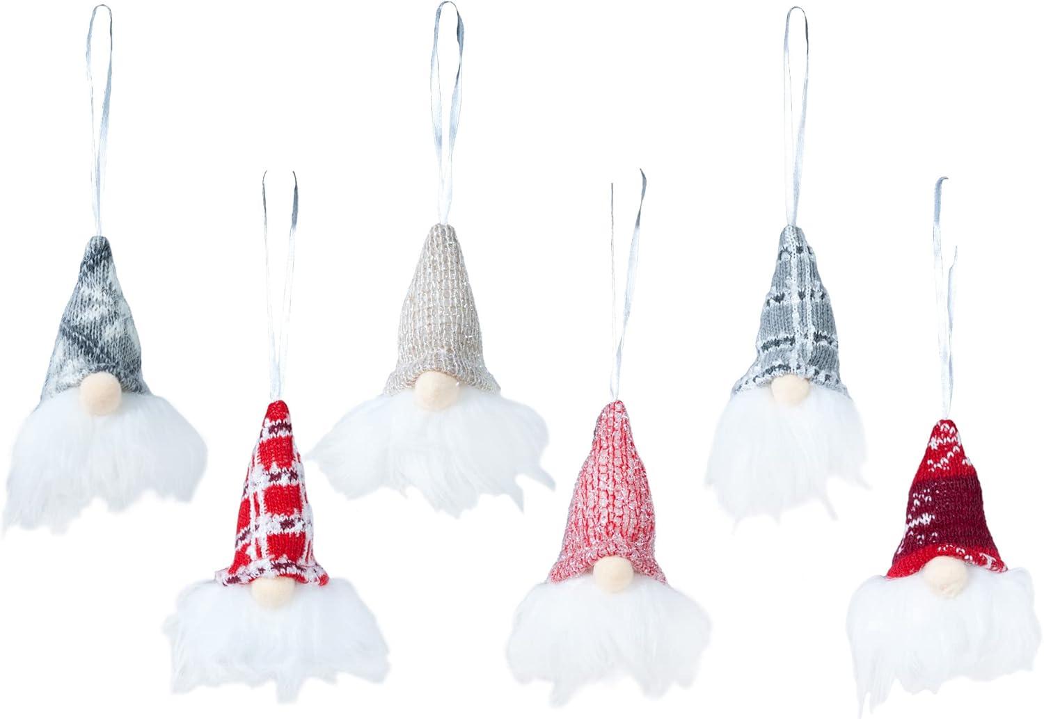 Festive Plush Gnome Hanging Ornaments Set of 6